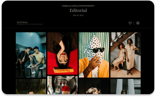 Gallery of fashion photography; diverse models in various poses and settings